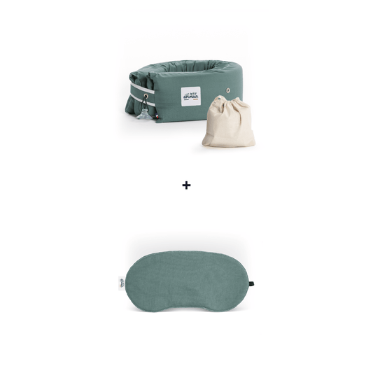 3-in-1 Travel Pillow & Sleep Mask Bundle – Adjustable Neck Support & Total Blackout, Made in France – Le Petit Dormeur, Cotton Thyme - Gift Sets - Maison Pont