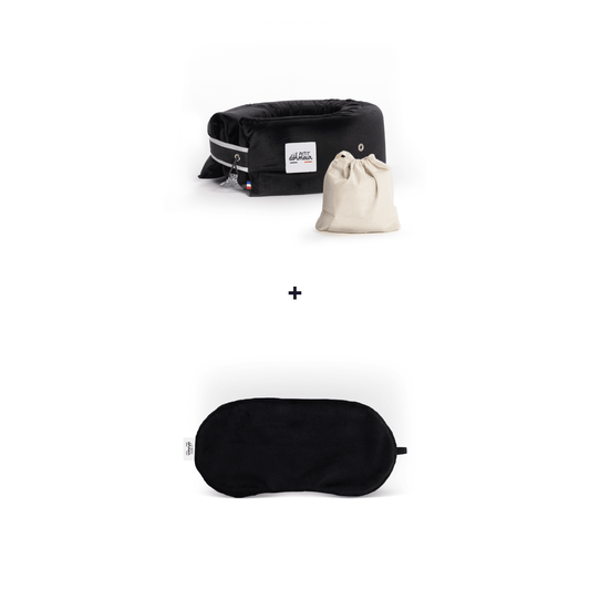 3-in-1 Travel Pillow & Sleep Mask Bundle – Adjustable Neck Support & Total Blackout, Made in France – Le Petit Dormeur, Velvet Black - Gift Sets - Maison Pont