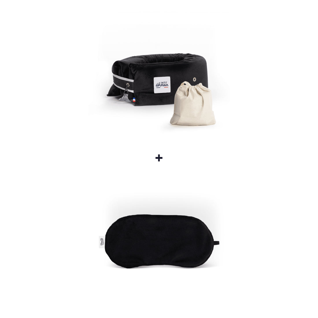 3-in-1 Travel Pillow & Sleep Mask Bundle – Adjustable Neck Support & Total Blackout, Made in France – Le Petit Dormeur, Velvet Black - Gift Sets - Maison Pont