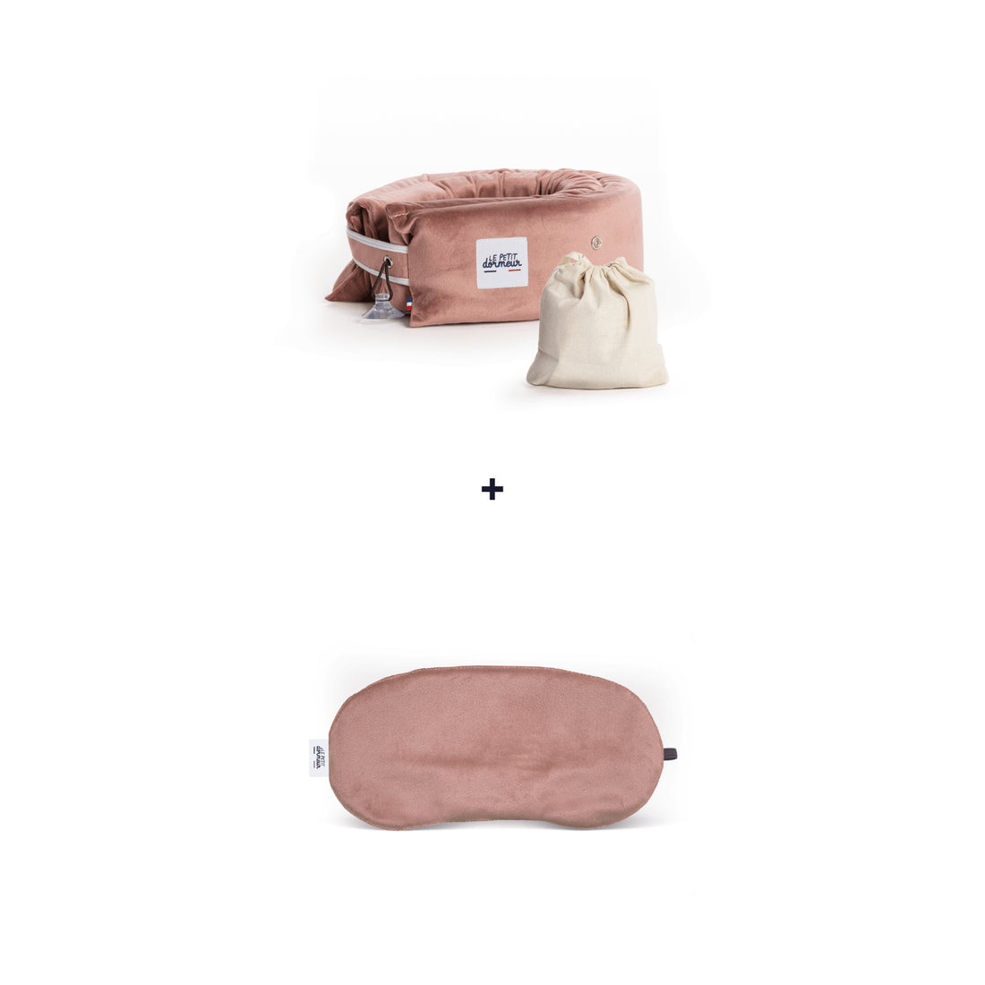 3-in-1 Travel Pillow & Sleep Mask Bundle – Adjustable Neck Support & Total Blackout, Made in France – Le Petit Dormeur, Velvet Pink - Gift Sets - Maison Pont